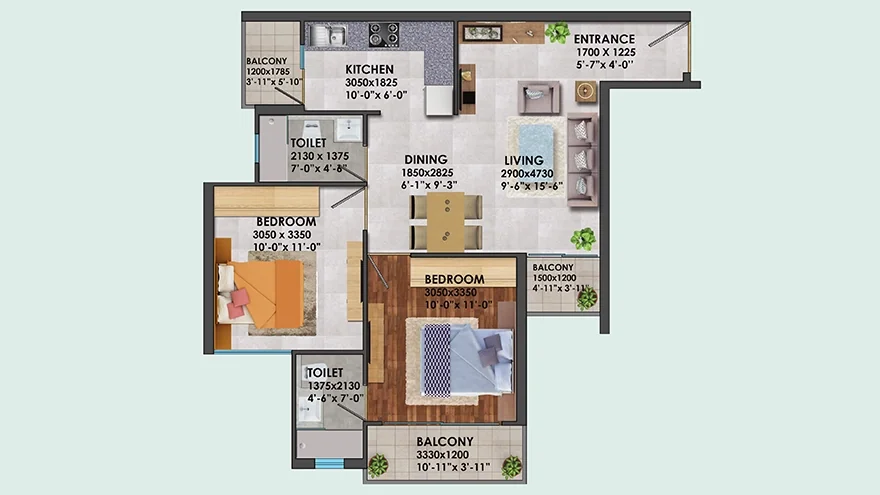 Signature Global Proxima 1 — Developer floor plan — TYPE 02 (2BHK)