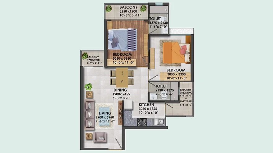 Signature Global Proxima 1 — Developer floor plan — TYPE 03 (2BHK)